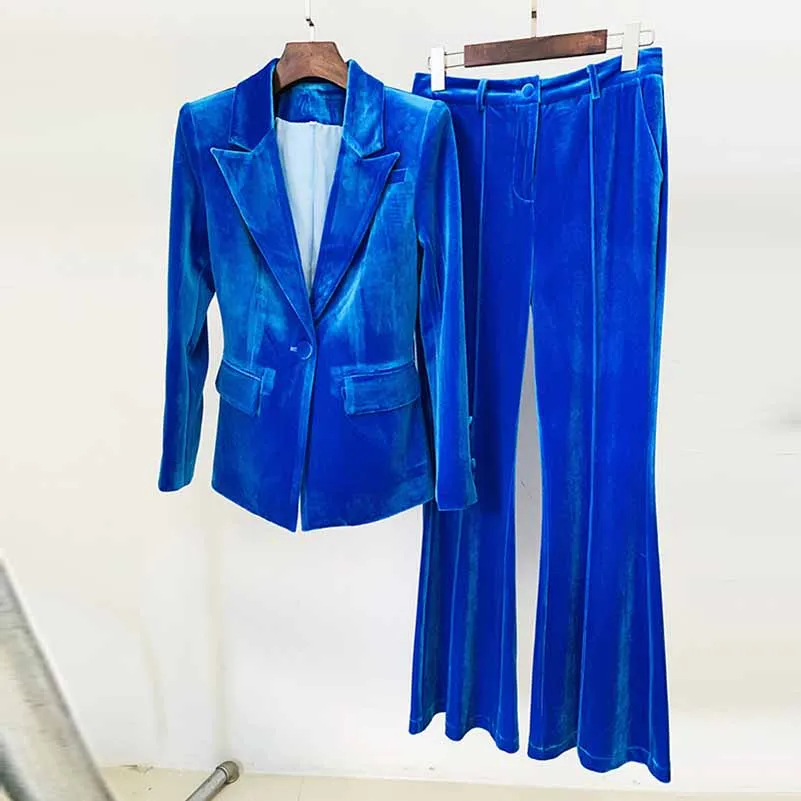 Women Velvet Blazer   Flare Trousers Suit Fashion Pant Suits