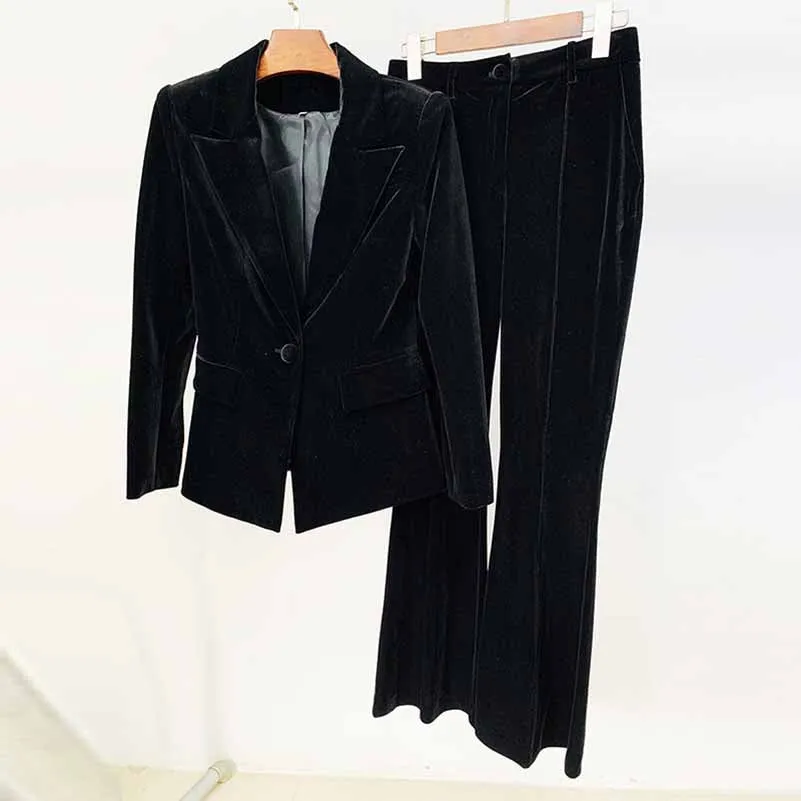 Women Velvet Blazer   Flare Trousers Suit Fashion Pant Suits