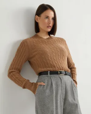 Women's Adelyn Cable Round Neck Cashmere Jumper Dark Camel Brown