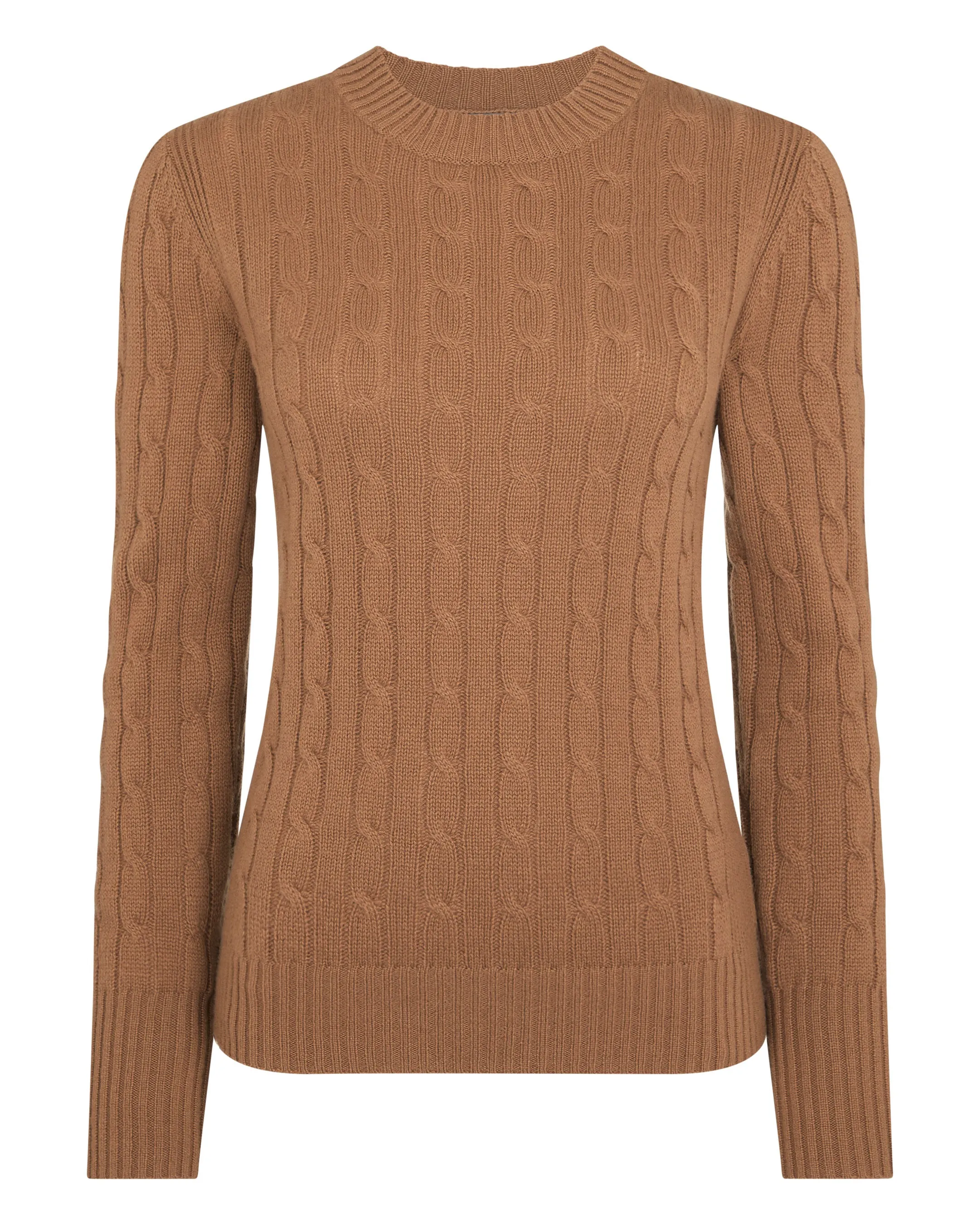 Women's Adelyn Cable Round Neck Cashmere Jumper Dark Camel Brown