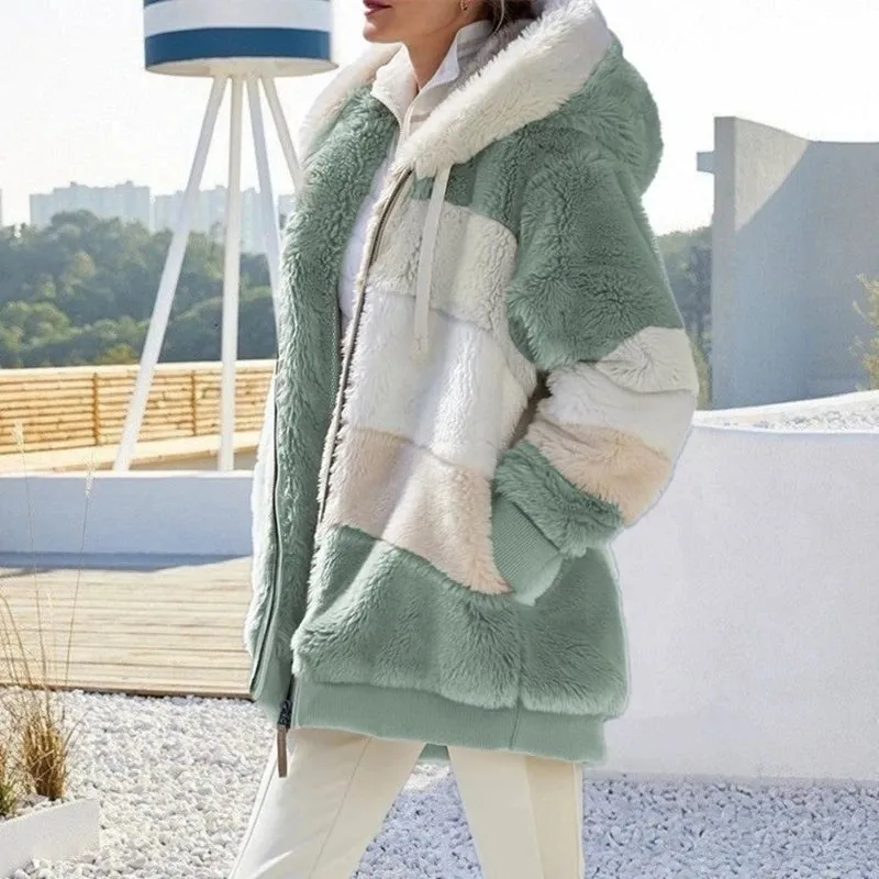 Women's Casual Oversized Fleece Coat with Faux Fur Trim | Ideal for Autumn/Winter