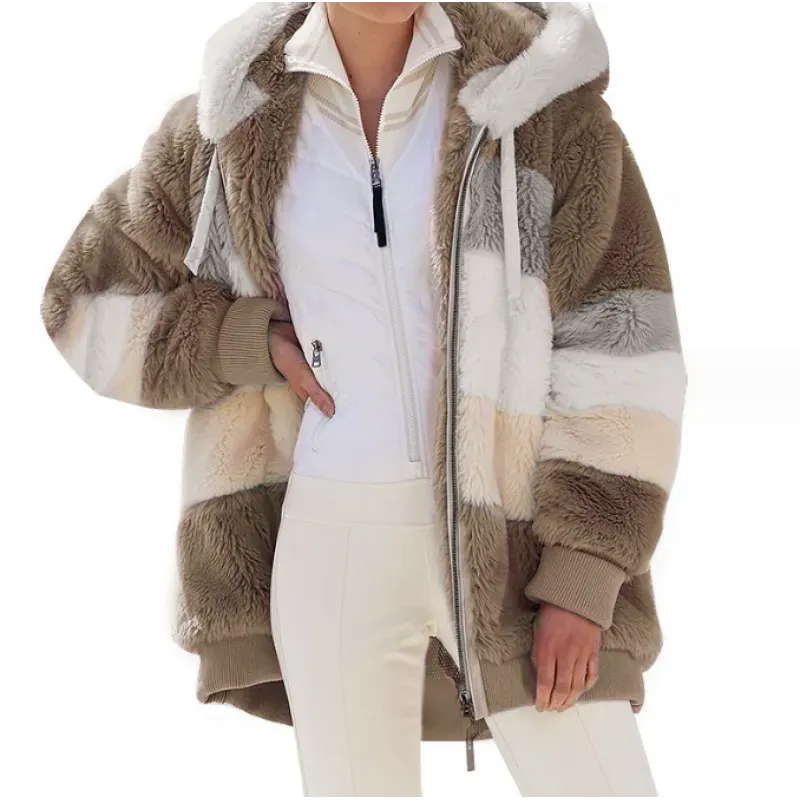 Women's Casual Oversized Fleece Coat with Faux Fur Trim | Ideal for Autumn/Winter