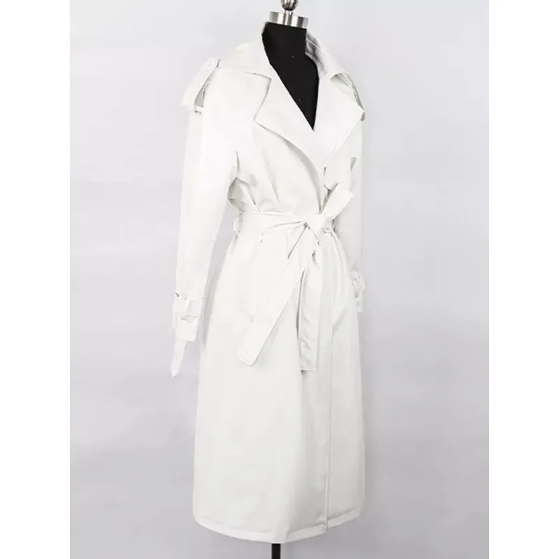 Women's Oversized Long Waterproof Faux Leather Trench Coat