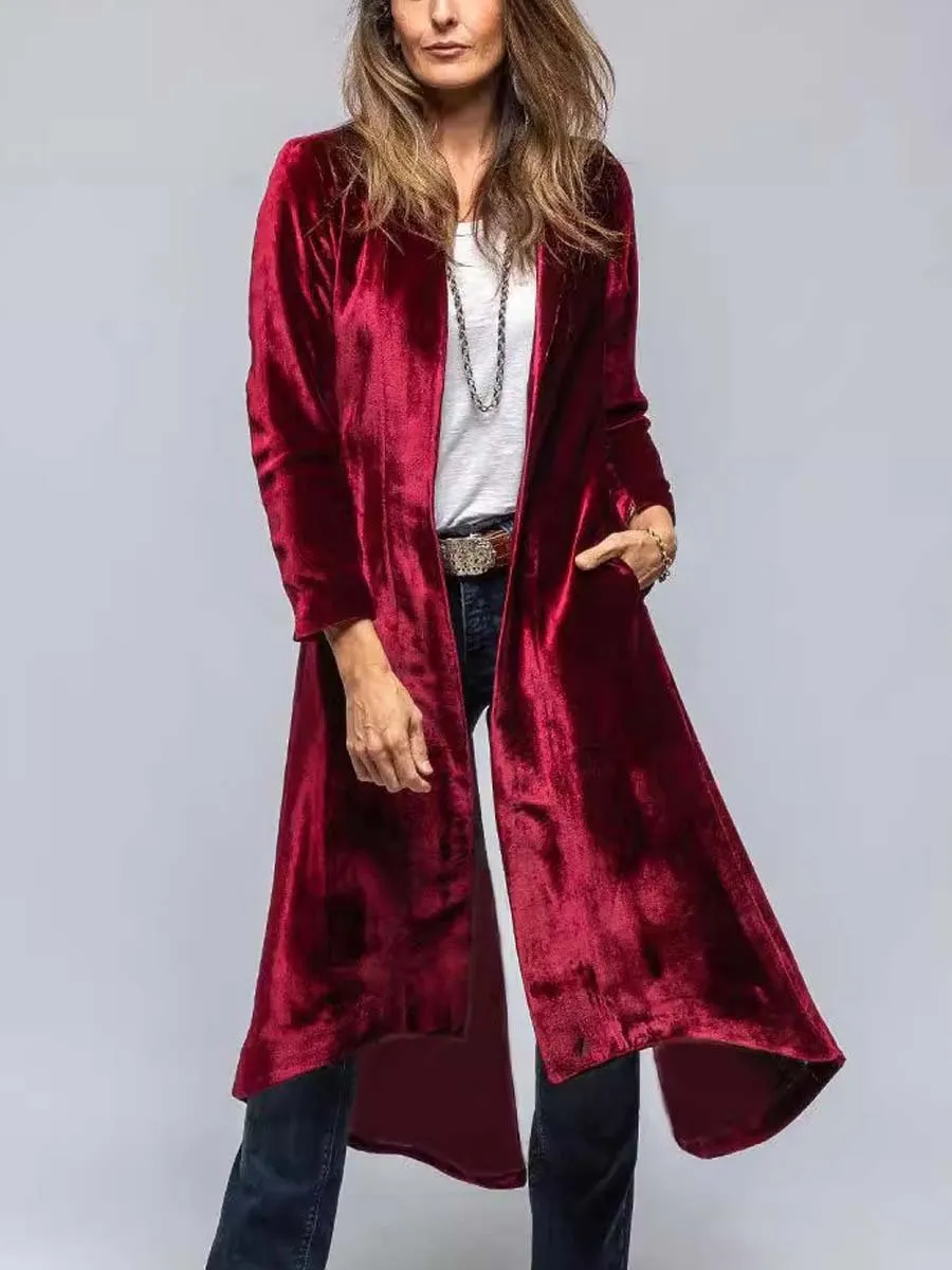 Women's Vintage Velvet Slit Long Cardigan